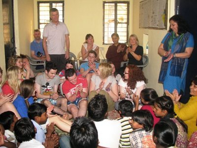 Dr. Kiran and John Healy, teacher, Rainey Endowed interact with the college and high school students from the area