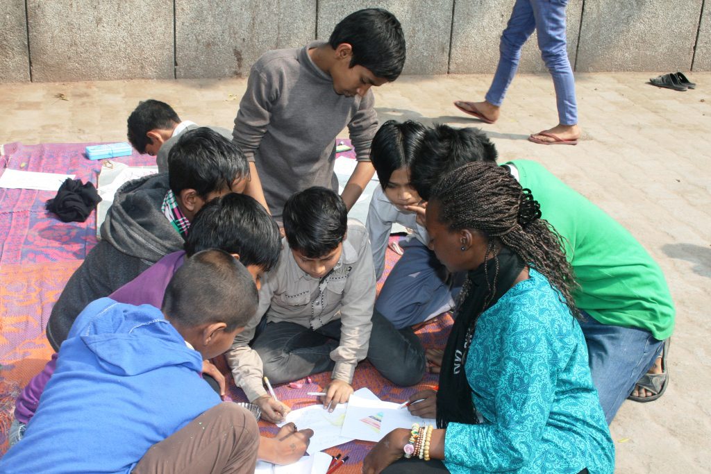 Children’s group during an art session with the team