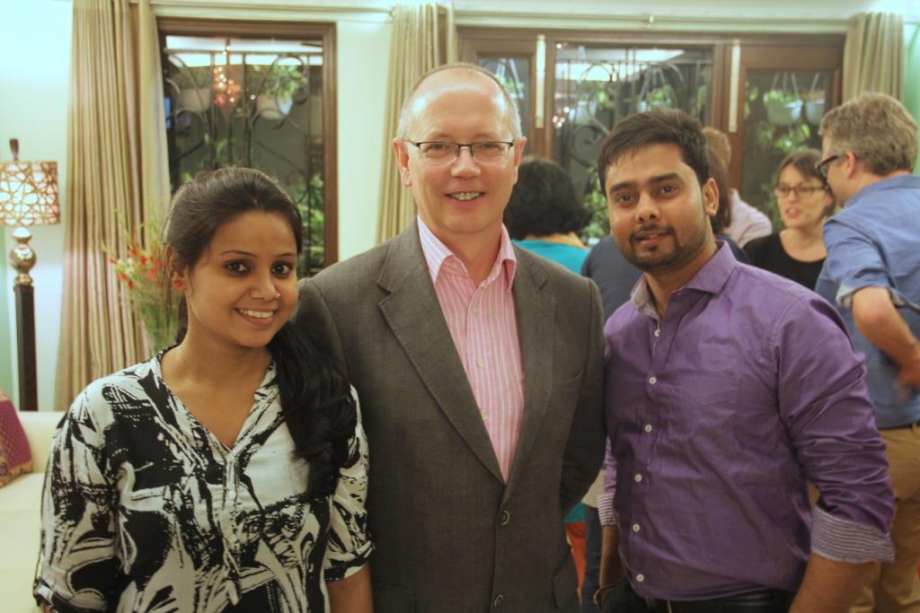 Mark, Jill’s husband with Asha students, Usha and Dilip